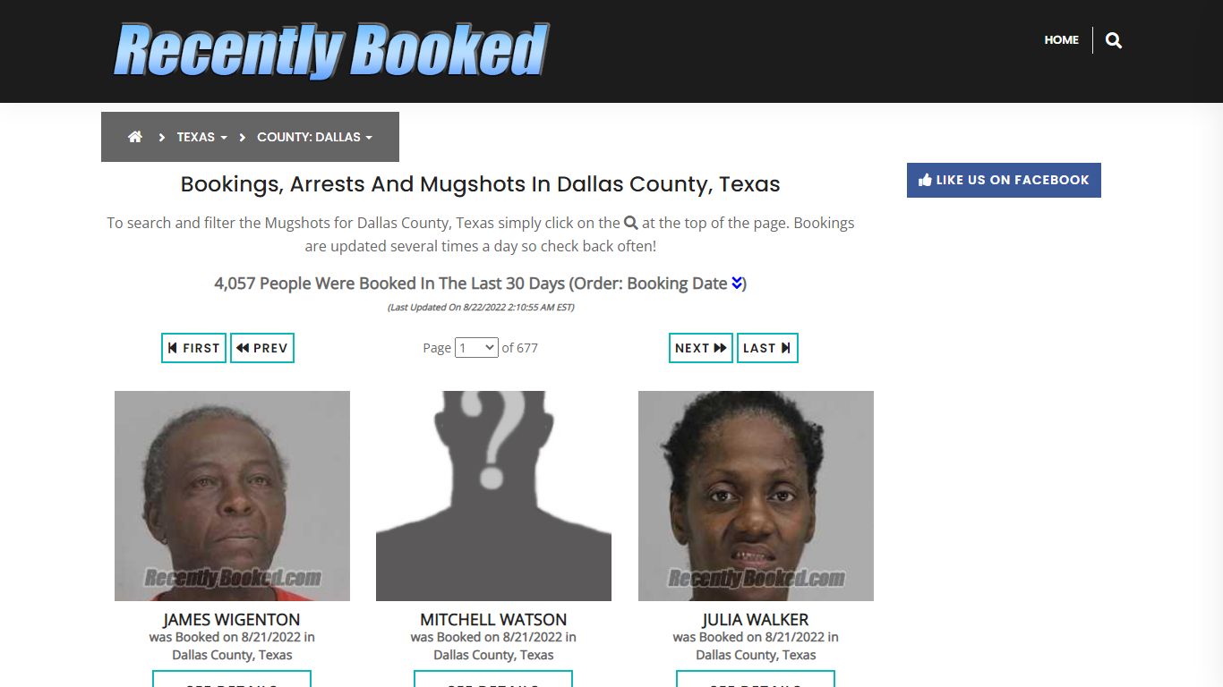 Recent bookings, Arrests, Mugshots in Dallas County, Texas